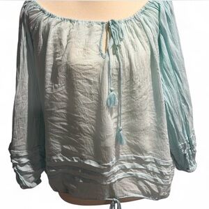 Denim & Supply Ralph Lauren Boho Gauze Tassel Top Aqua M